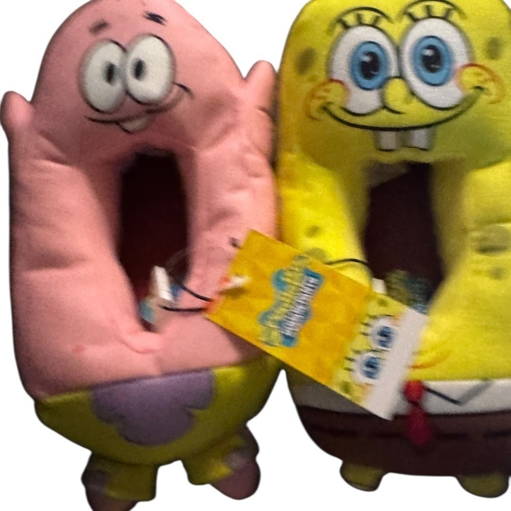 Kids Spongebob Patrick Star‎ Plush Slippers Youth Size 4-5 Yellow Pink